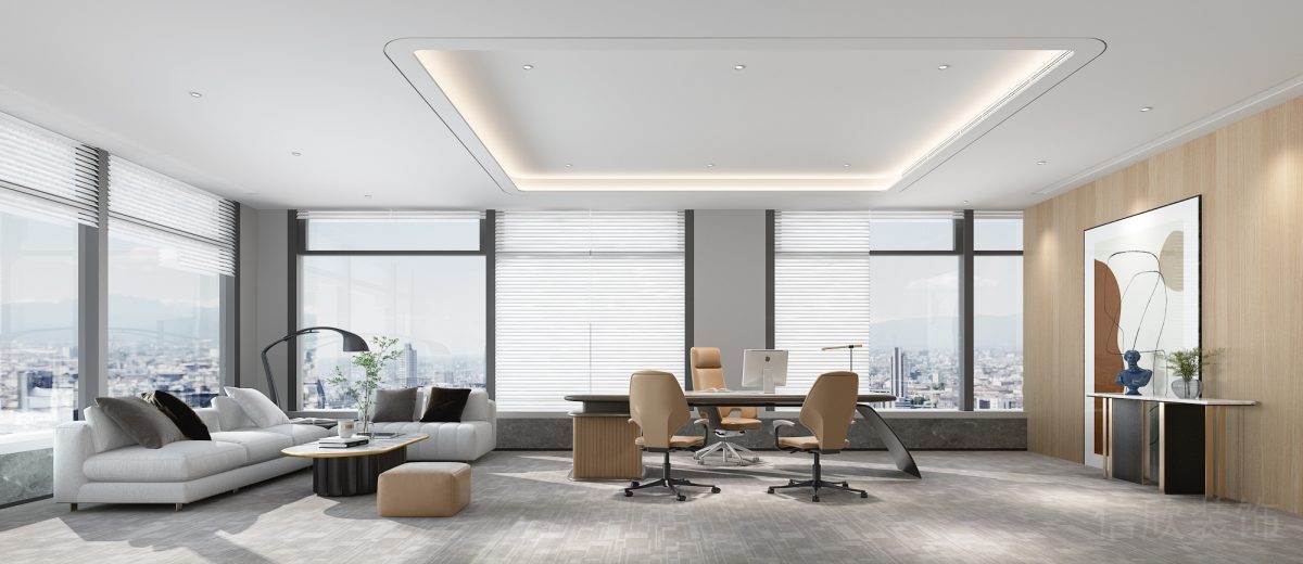 總經理辦公室裝修淺灰色布藝沙發